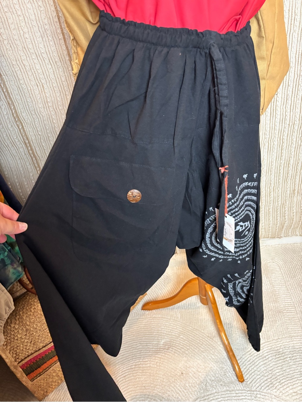 Black Om Pants Casual Drawstring Pants